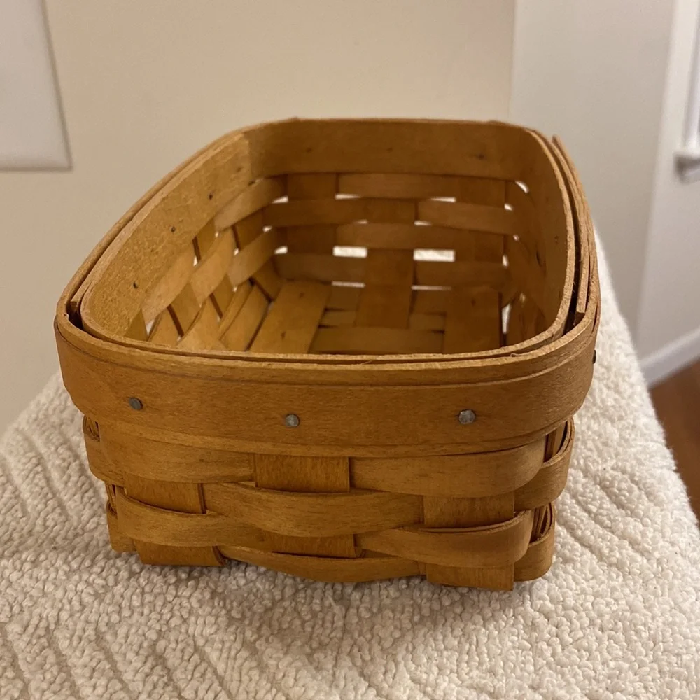 Vintage 2004 Longaberger Biscuit Basket Blue Fabric Liner & Plastic Protector
